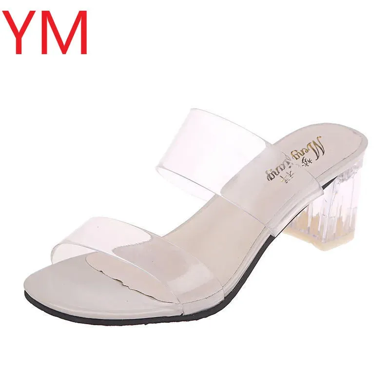 2022 HOT Clear Heels Slippers Women Sandals Summer Shoes Lady Transparent PVC High Pumps Wedding Jelly Buty Damskie High Heels