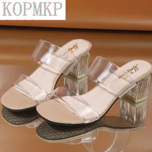 2022 HOT Clear Heels Slippers Women Sandals Summer Shoes Lady Transparent PVC High Pumps Wedding Jelly Buty Damskie High Heels