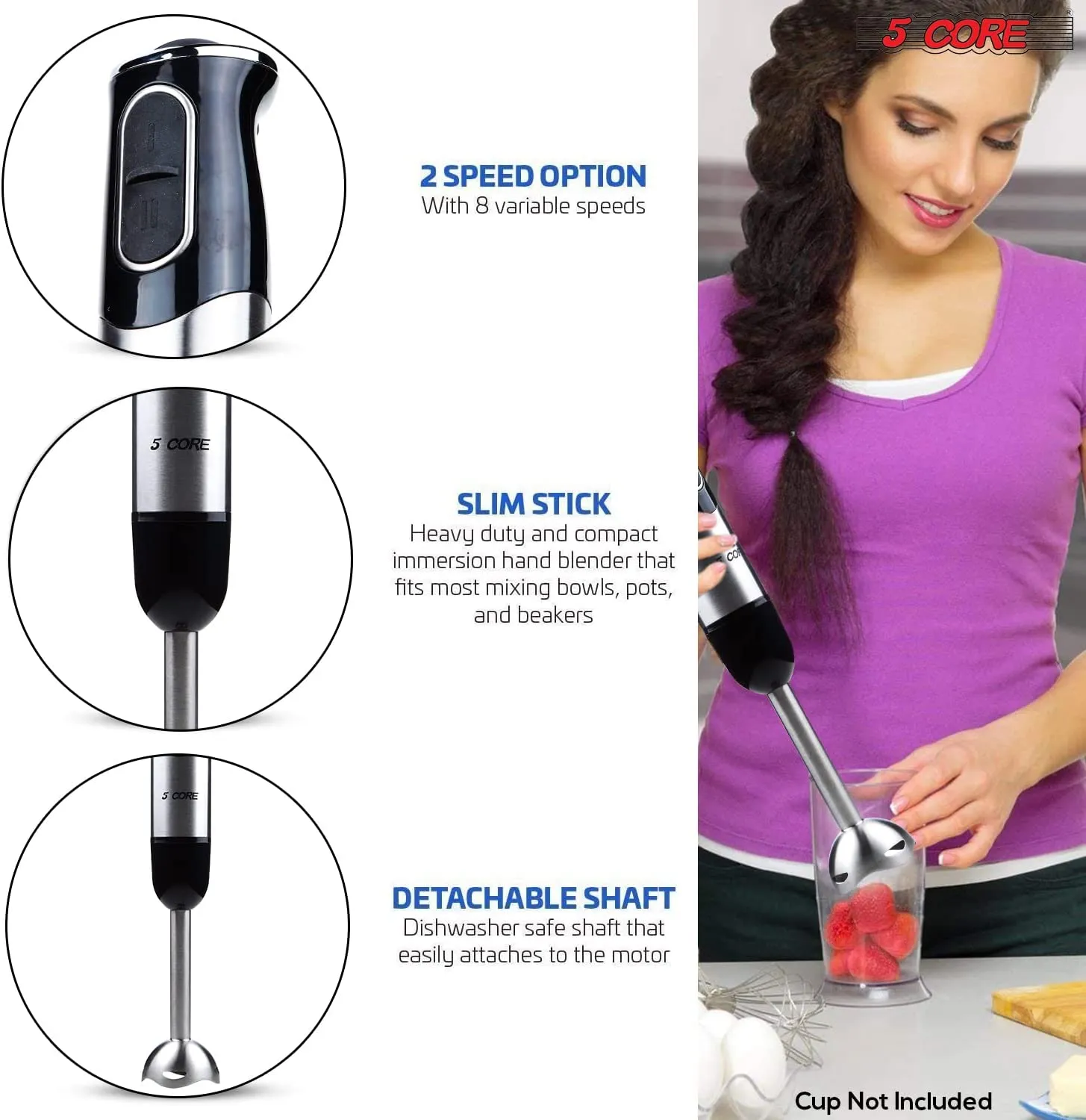 5 Core Immersion Hand Blender 500W Multifunctional Powerful Electric