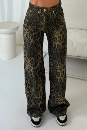 Aaliyah leopard wide leg jeans