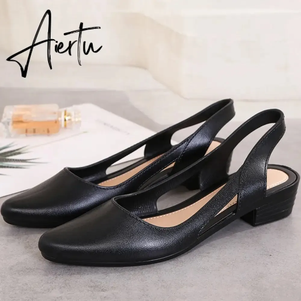 Aiertu Jelly Sandals Women Pointed Toe Chunky Med High Heels Flip Flops Slingback Casual Candy Skidproof Beach Shoes For Women