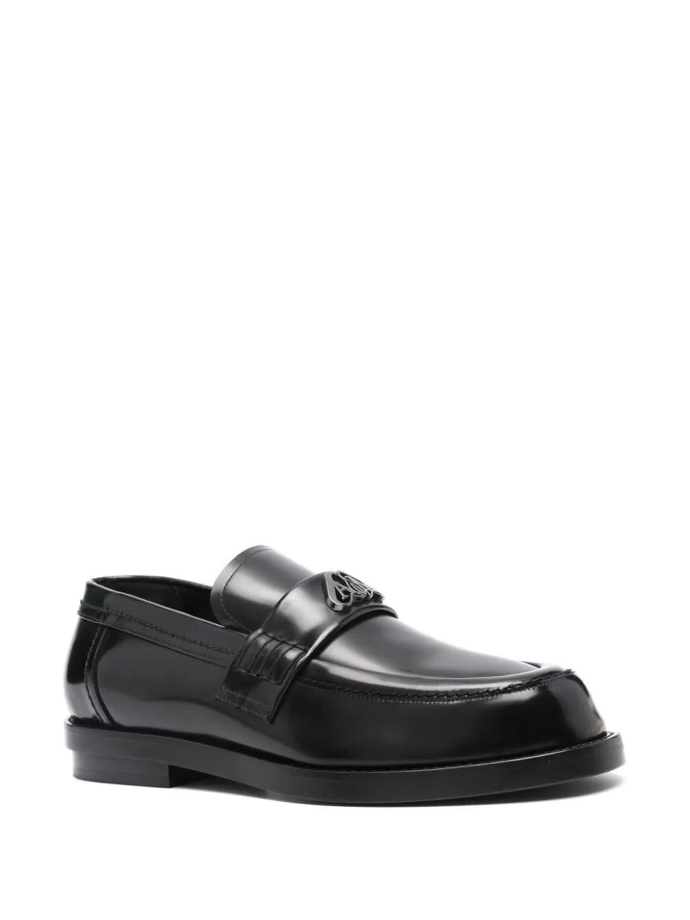 ALEXANDER MCQUEEN Black Leather Loafers with Stitched-Fold Detailing for Men