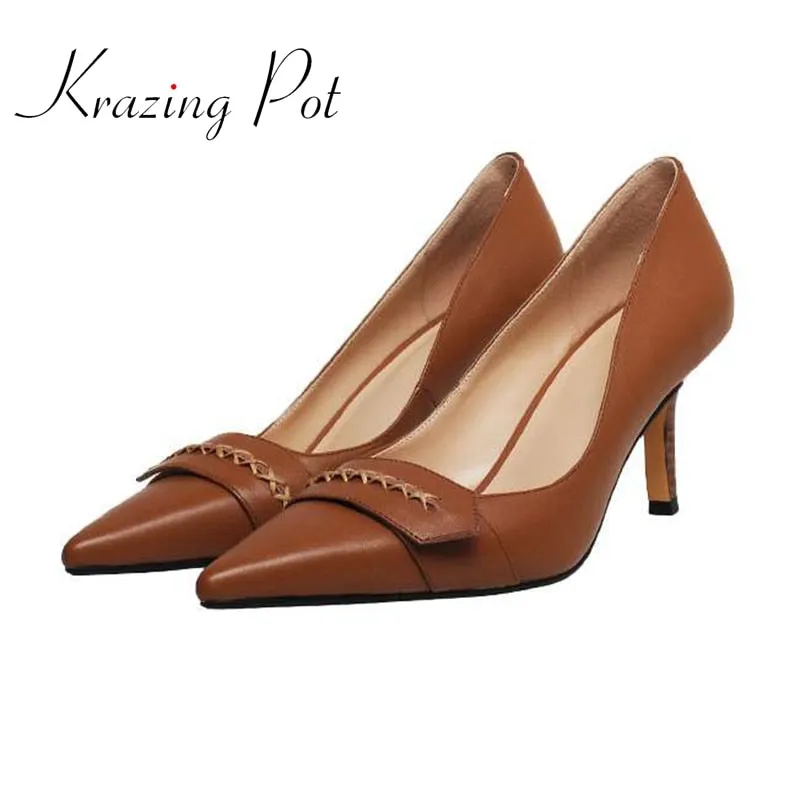 Amozae-Back to College Krazing pot big size genuine leather pointed toe thin high heels classic colors French romantic beauty girls women pumps L5f1