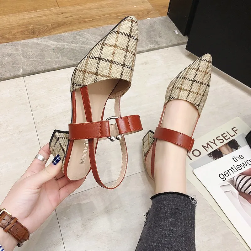 Amozae Lady Shoes New Hollow Coarse Sandals High-heeled Shallow Mouth Pointed Pumps Work Women Female   High Heels Zapatilla Lattice