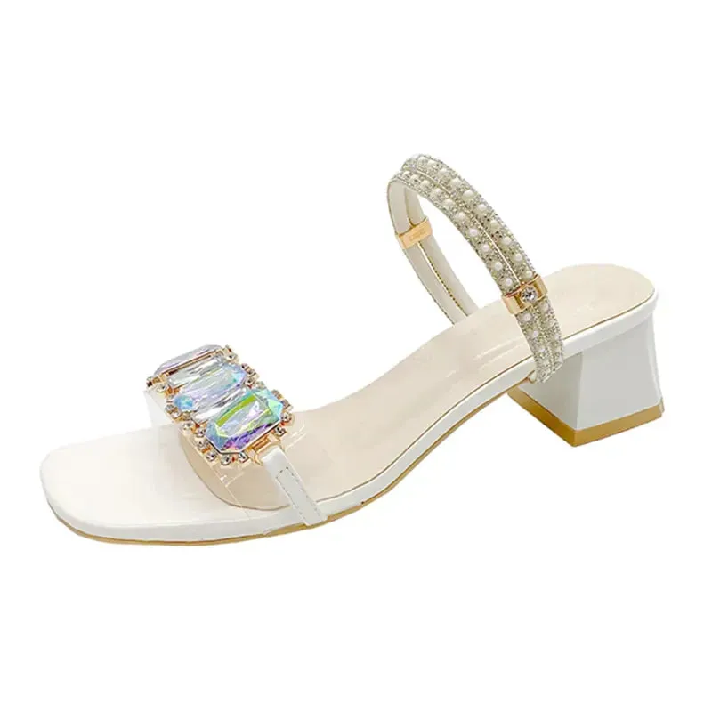 AMOZAE- - Summer Rhinestone Square-Heeled Sandals, Transparent PVC Jelly Style