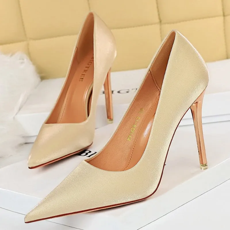 Amozae-     Women 8.5cm High Heels Pumps Silk Stiletto Escarpins Blue Heels Lady Fashion Wedding Bridal Stripper Satin Luxury Shoes