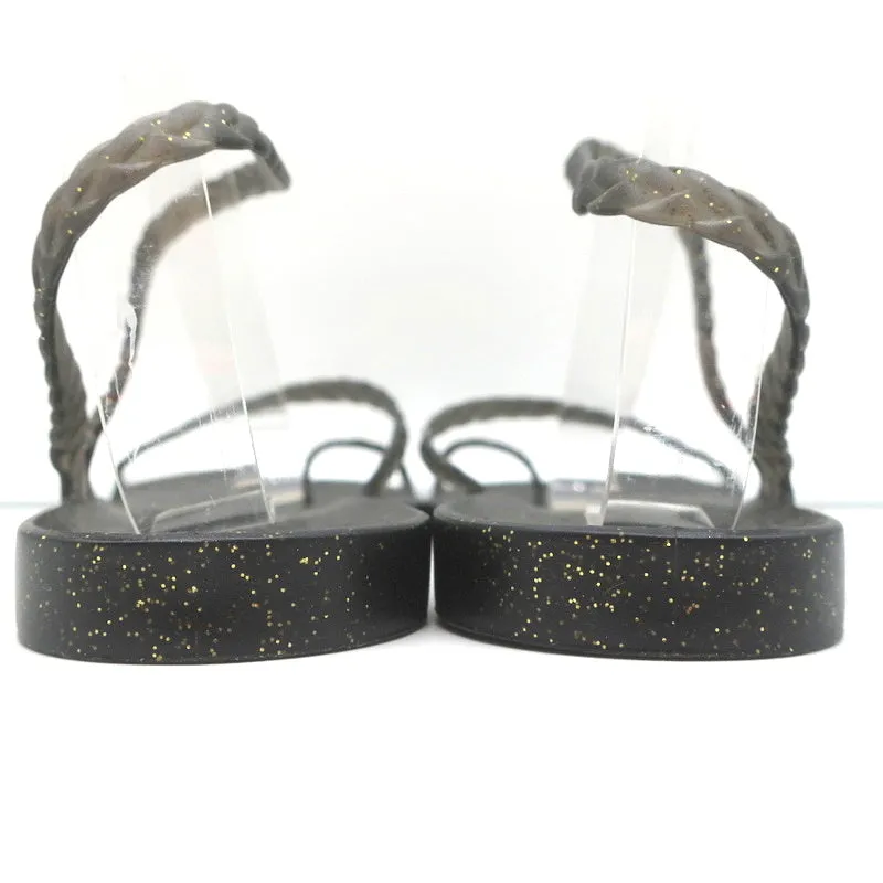 Ancient Greek Sandals Eleftheria Jelly Sandals Black/Gold Glitter Size 39