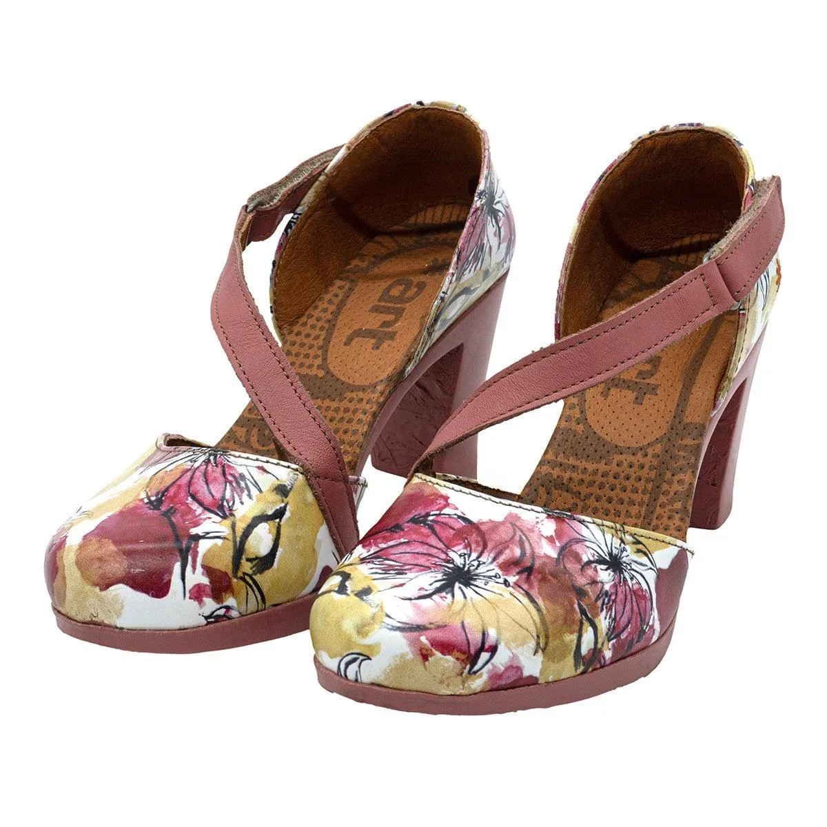 Art Floral Print High-Heel Shoes Leather Multicolour Colour For Women