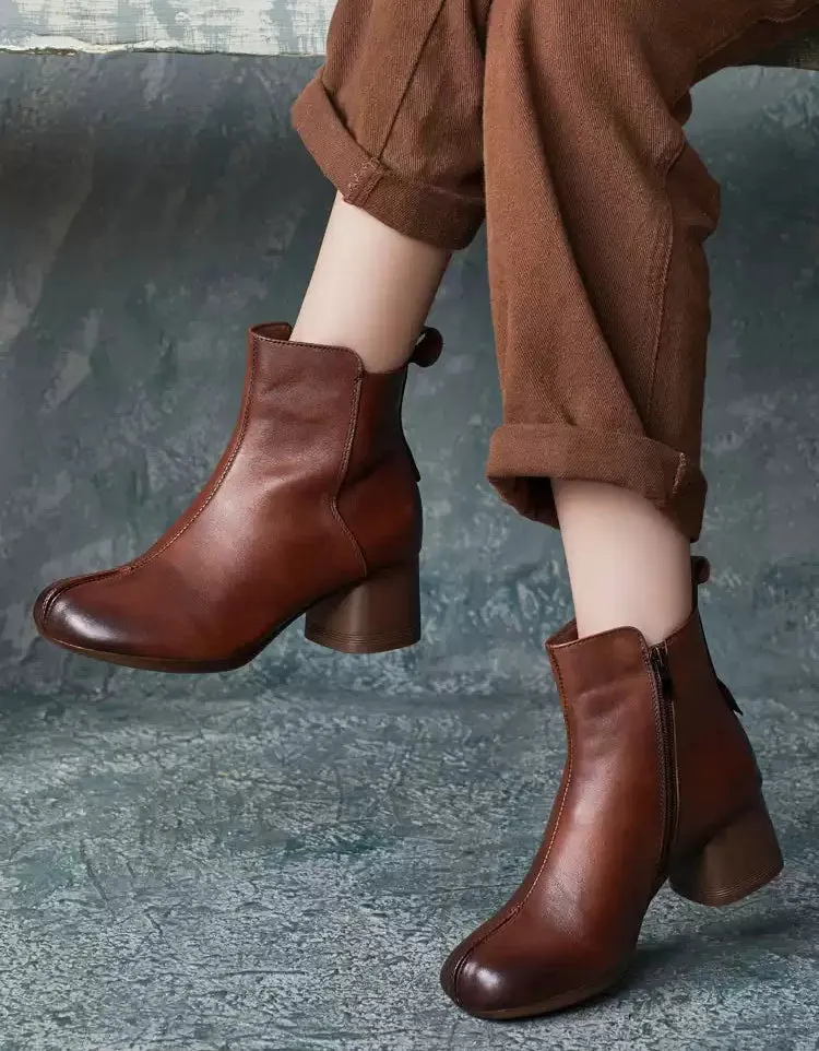 Autumn Winter Handmade Retro Elegant Chunky Heels Boots