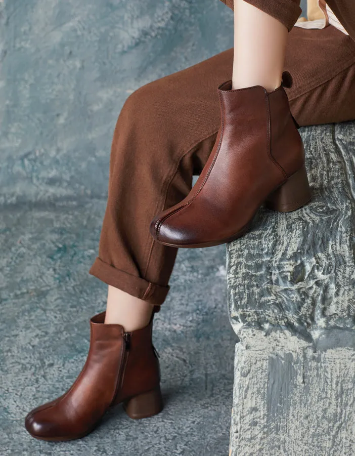 Autumn Winter Handmade Retro Elegant Chunky Heels Boots