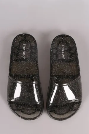 Bamboo Glitter Jelly Open Toe Slide Sandal