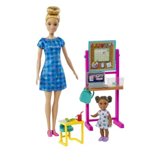 Barbie Teacher Playset With Blonde Doll, Small Doll And Accessories Like Flip Board, Desk And More