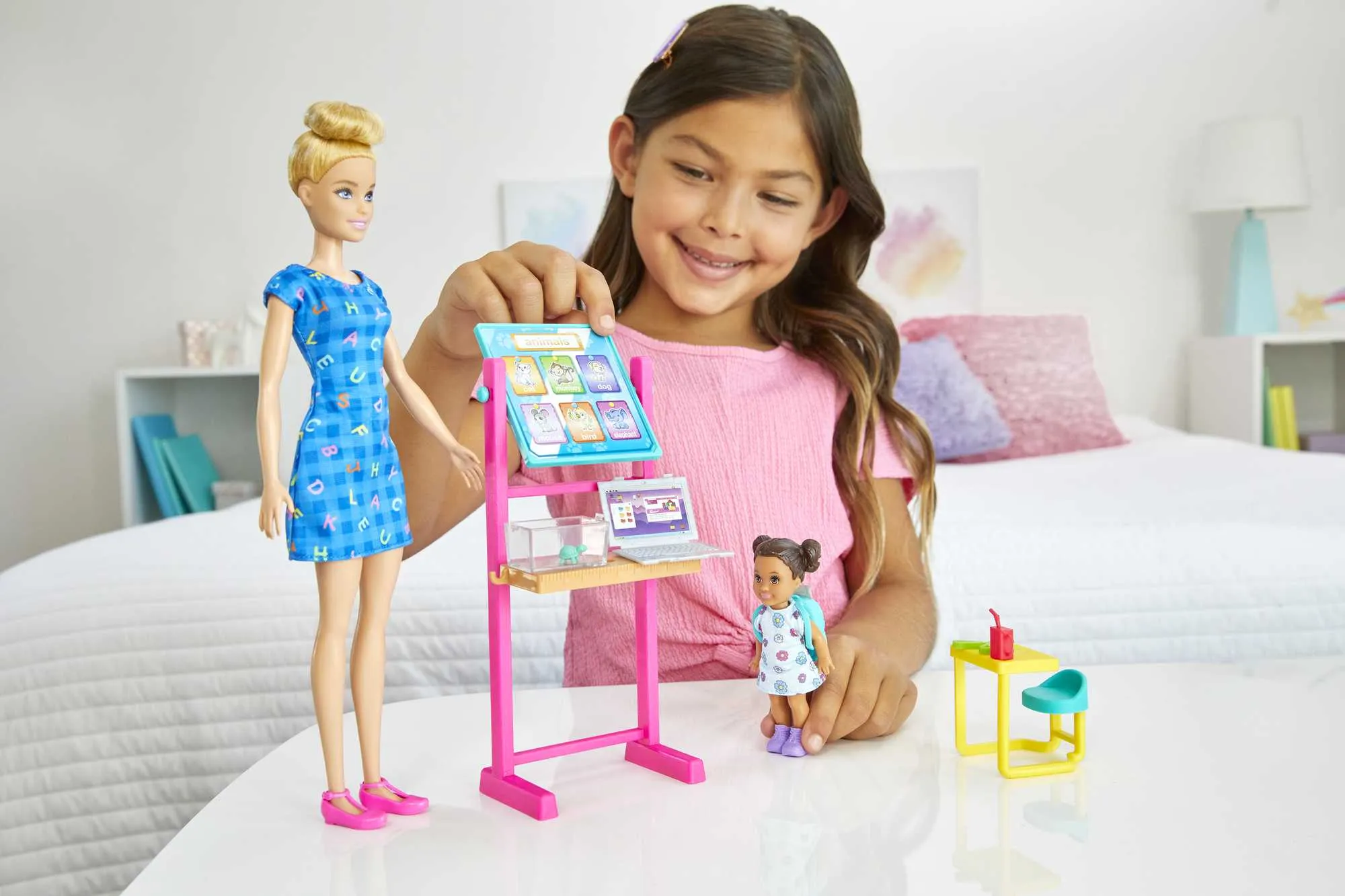 Barbie Teacher Playset With Blonde Doll, Small Doll And Accessories Like Flip Board, Desk And More