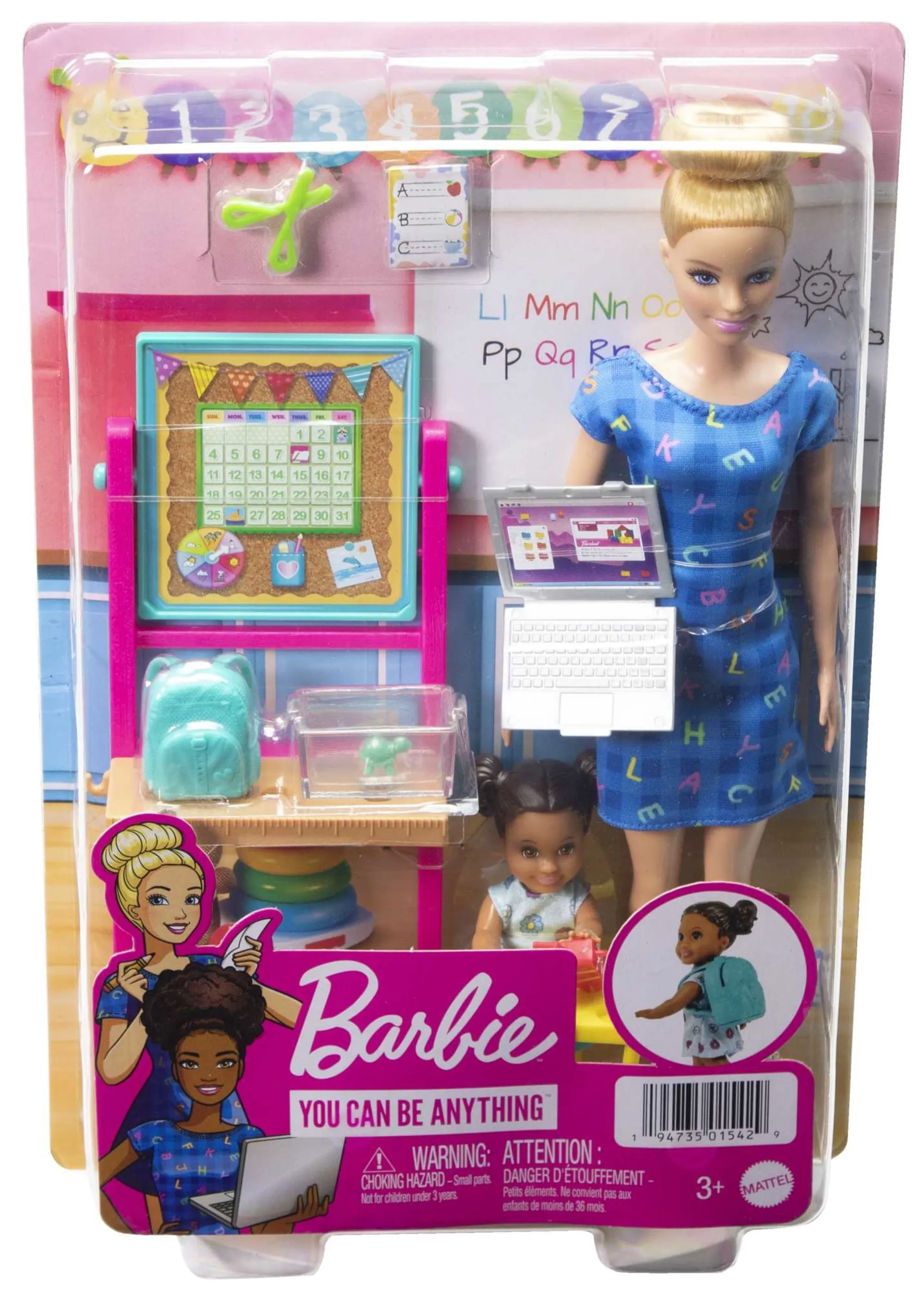 Barbie Teacher Playset With Blonde Doll, Small Doll And Accessories Like Flip Board, Desk And More