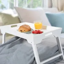 Bed And Serving Tray With Foldable Legs - White