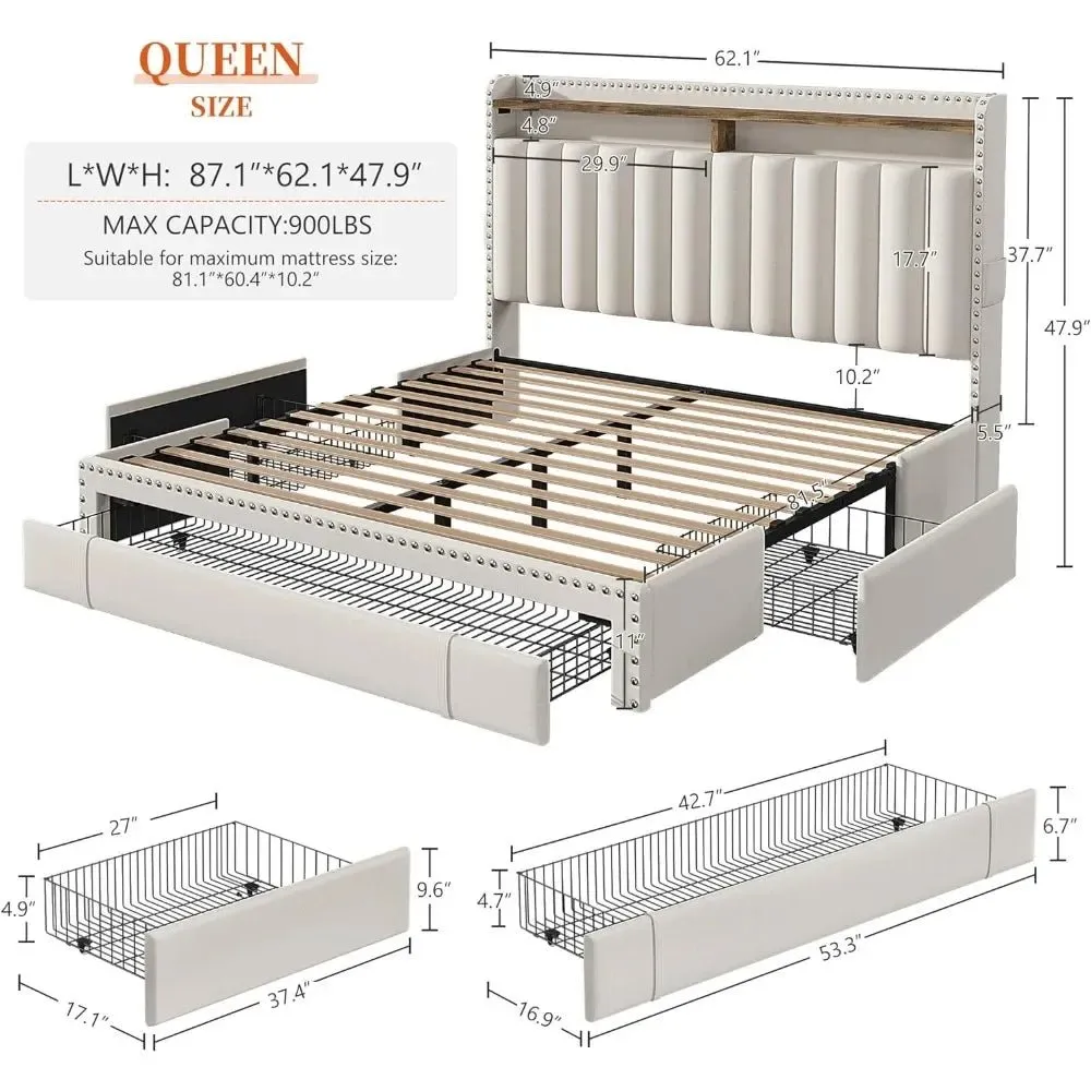 Bed Frame with Storage and Noise Reduction Features