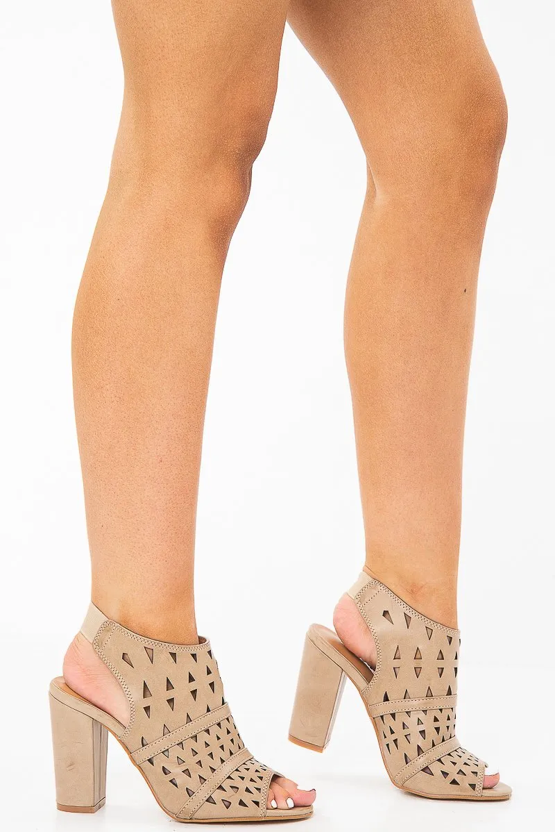 Beige Cut Out Detail Block Heel - Sandra