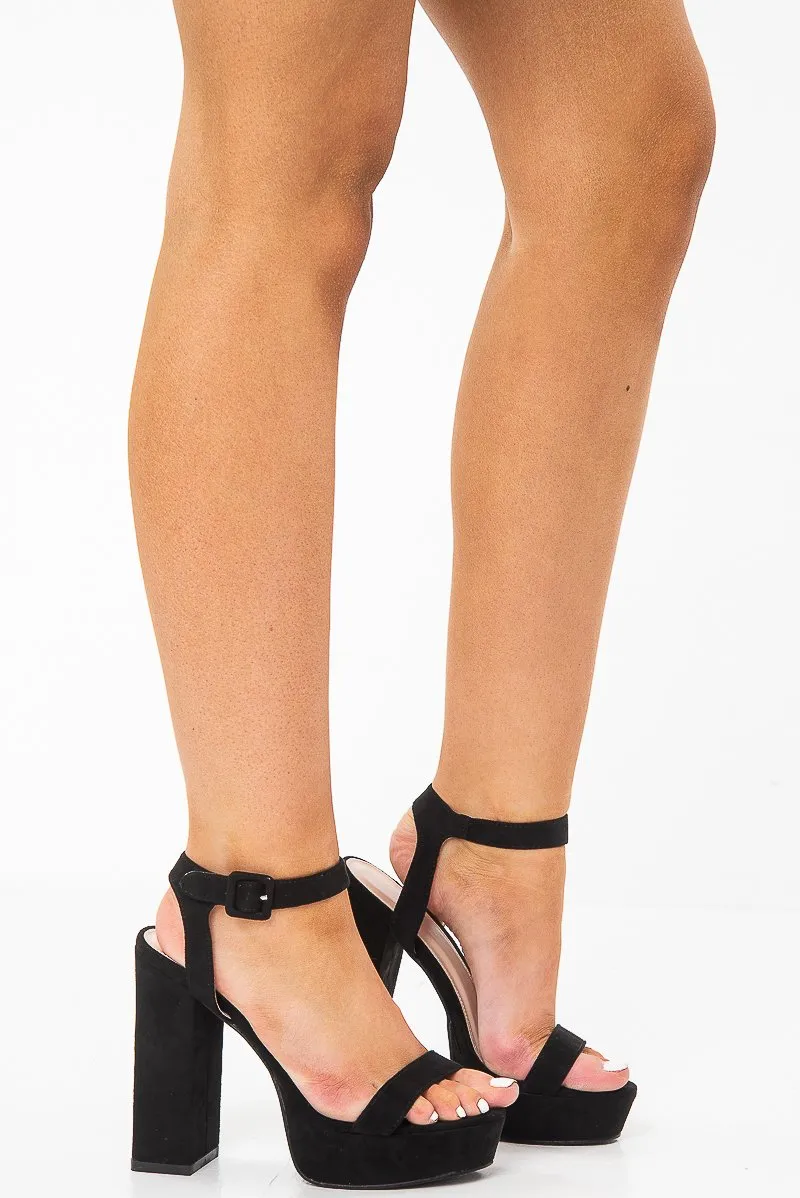 Black Faux Suede Platform Heels - Deana