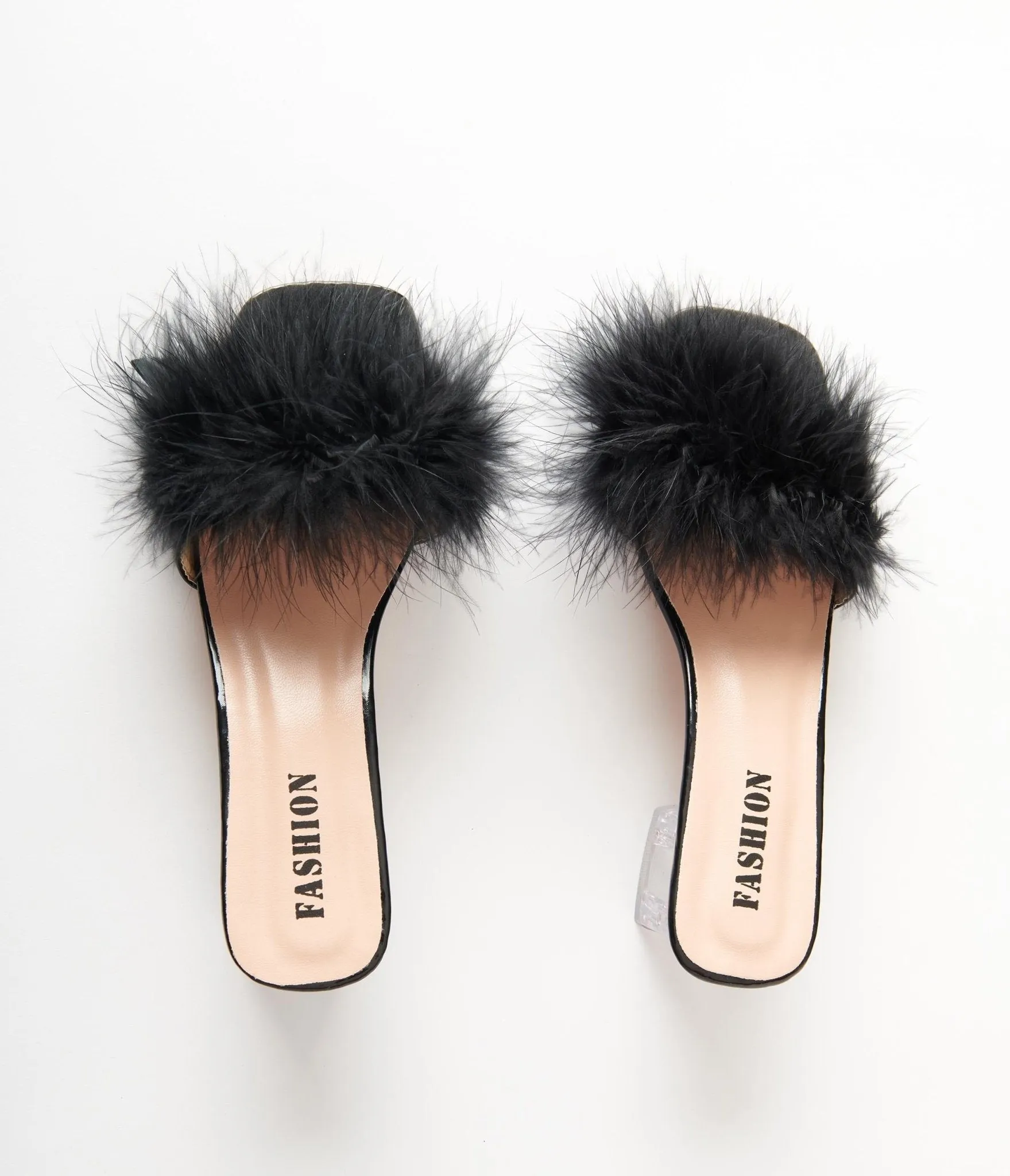 Black Marabou Feather Slipper Heels