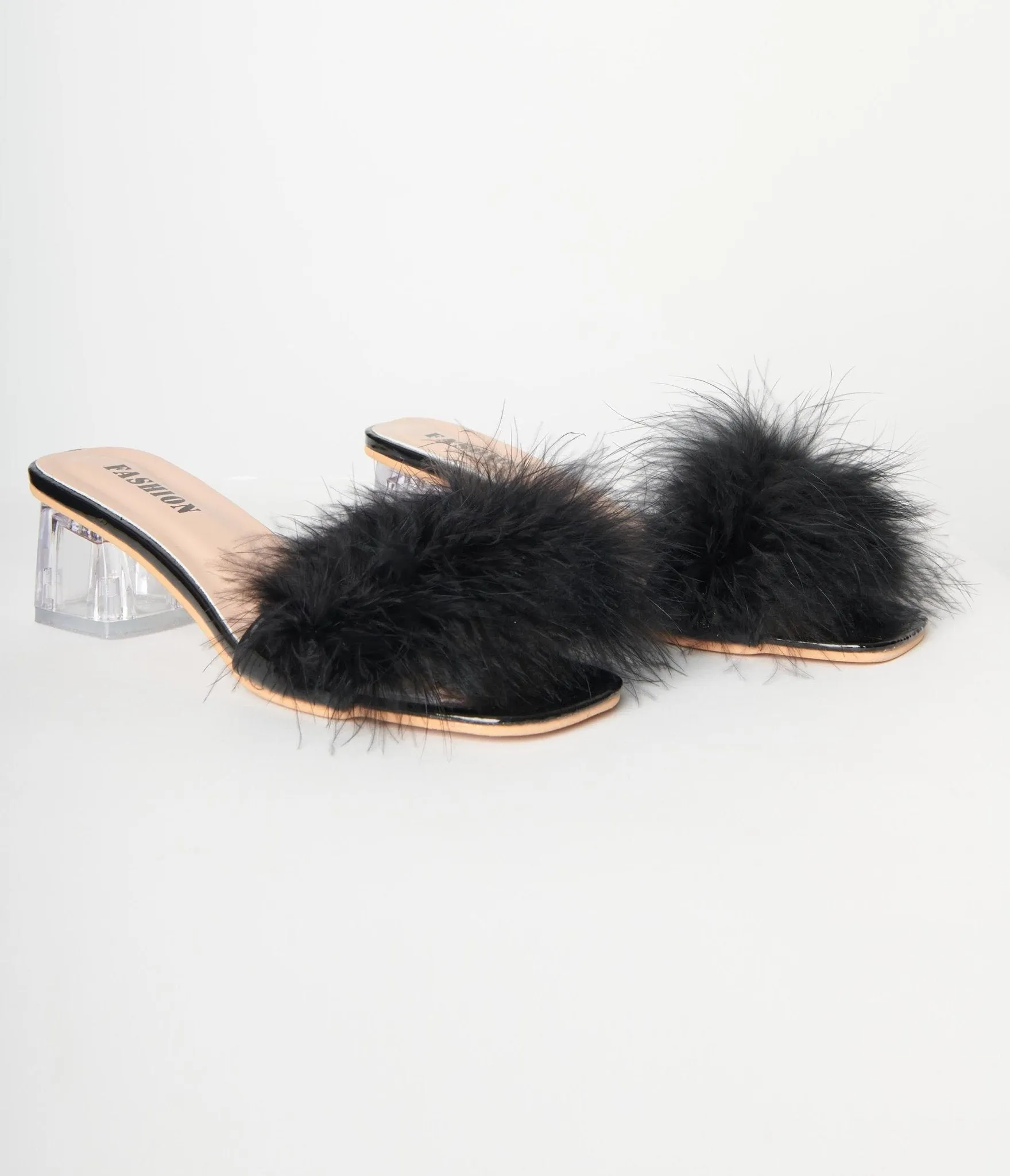 Black Marabou Feather Slipper Heels