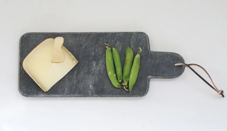 Black Marble Cutting Board with Handle and Leather Tie