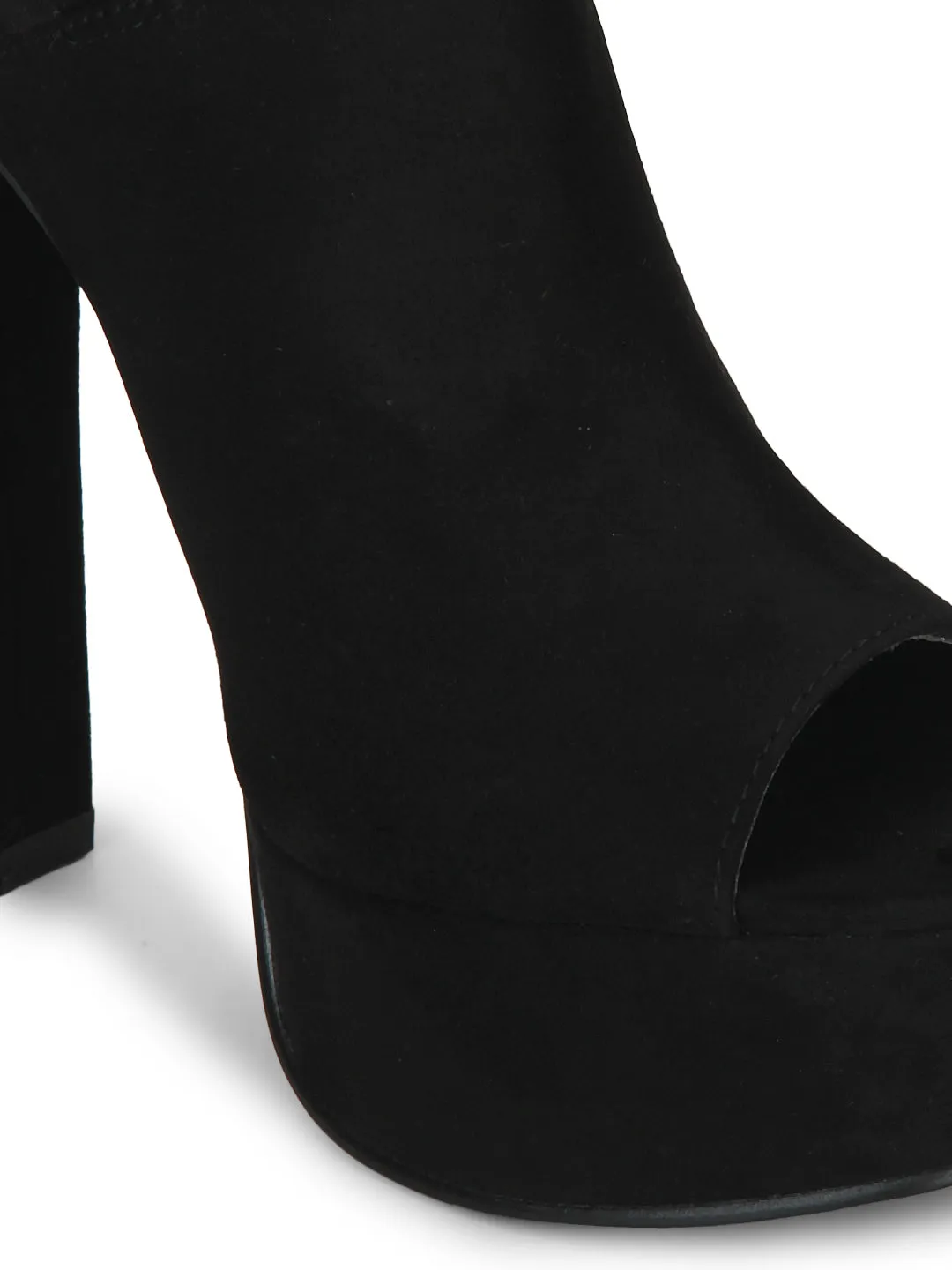 Black Microfibre Peep Toe Pump Block Heels