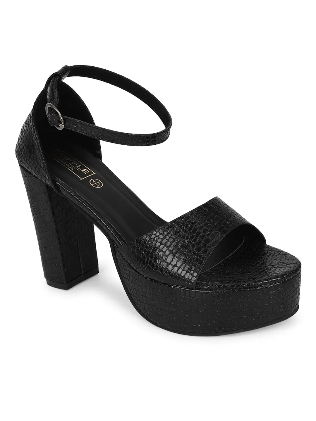 Black PU Croc Pattern Platform Sandals (TC-SLC-V103-BLK)