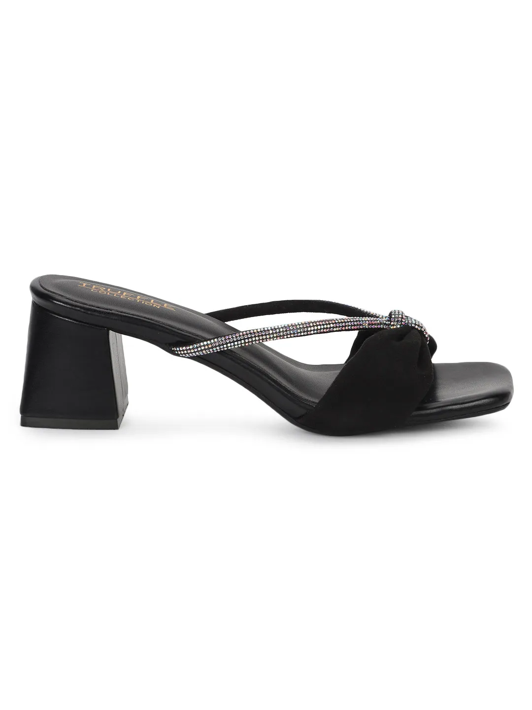 Black PU Diamante Block Heel Mules (TC-ST-1334-BLK)