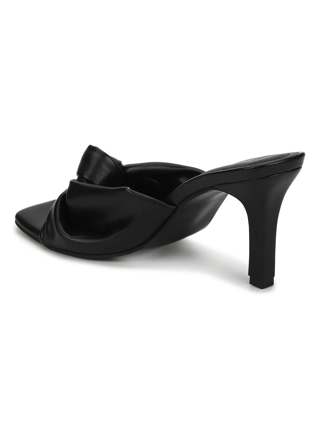 Black PU Knotted Strap Stiletto Mules