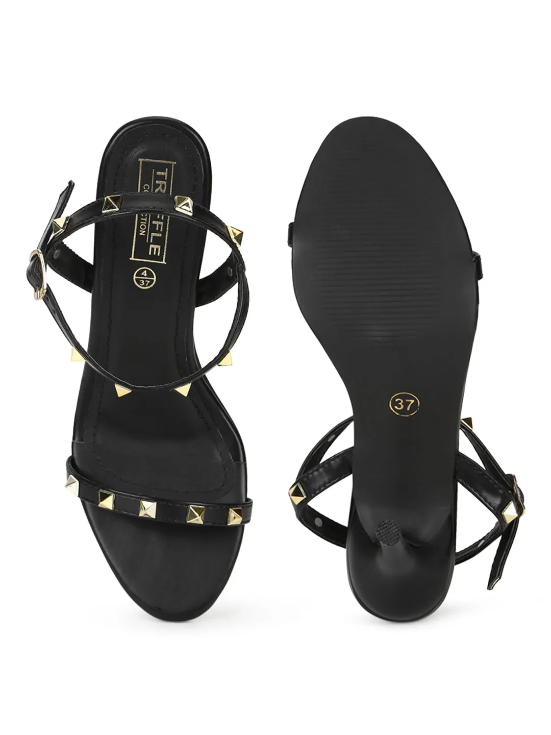 Black PU Studded Stiletto Sandals (TC-SLC-LK711-BLK)