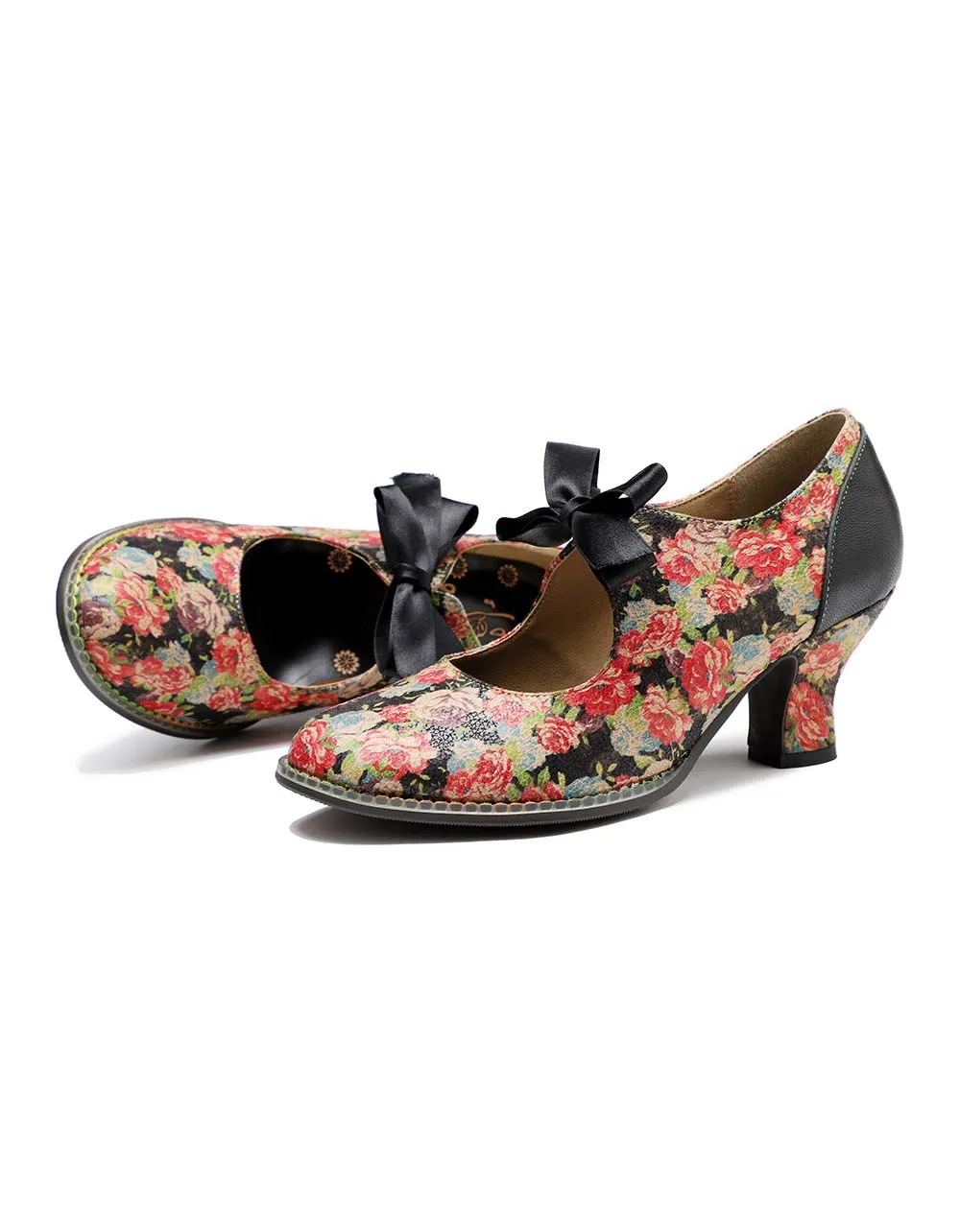 Bow Tie Red Rose Floral Vintage Heels