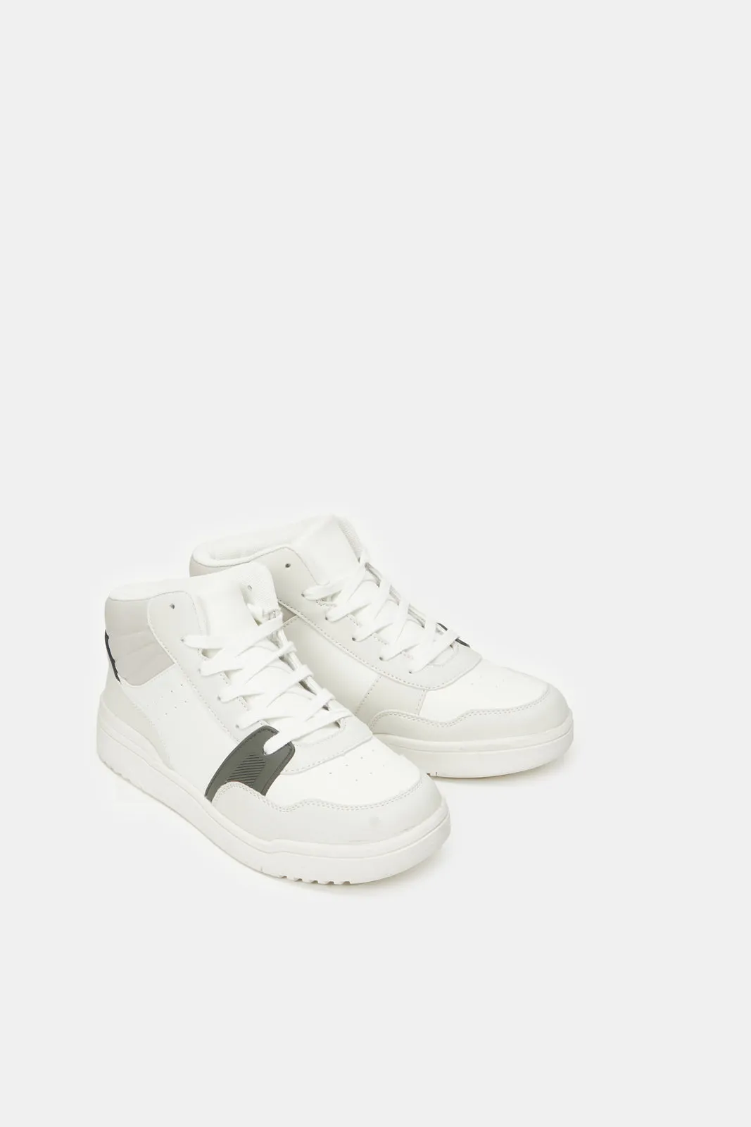 Boys White Material Block High Top Sneakers