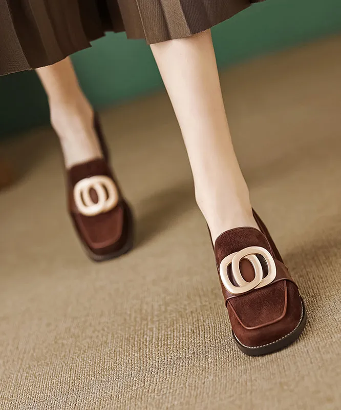 Brown Retro Chunky Suede Simple Splicing Metal Buckle ML1672