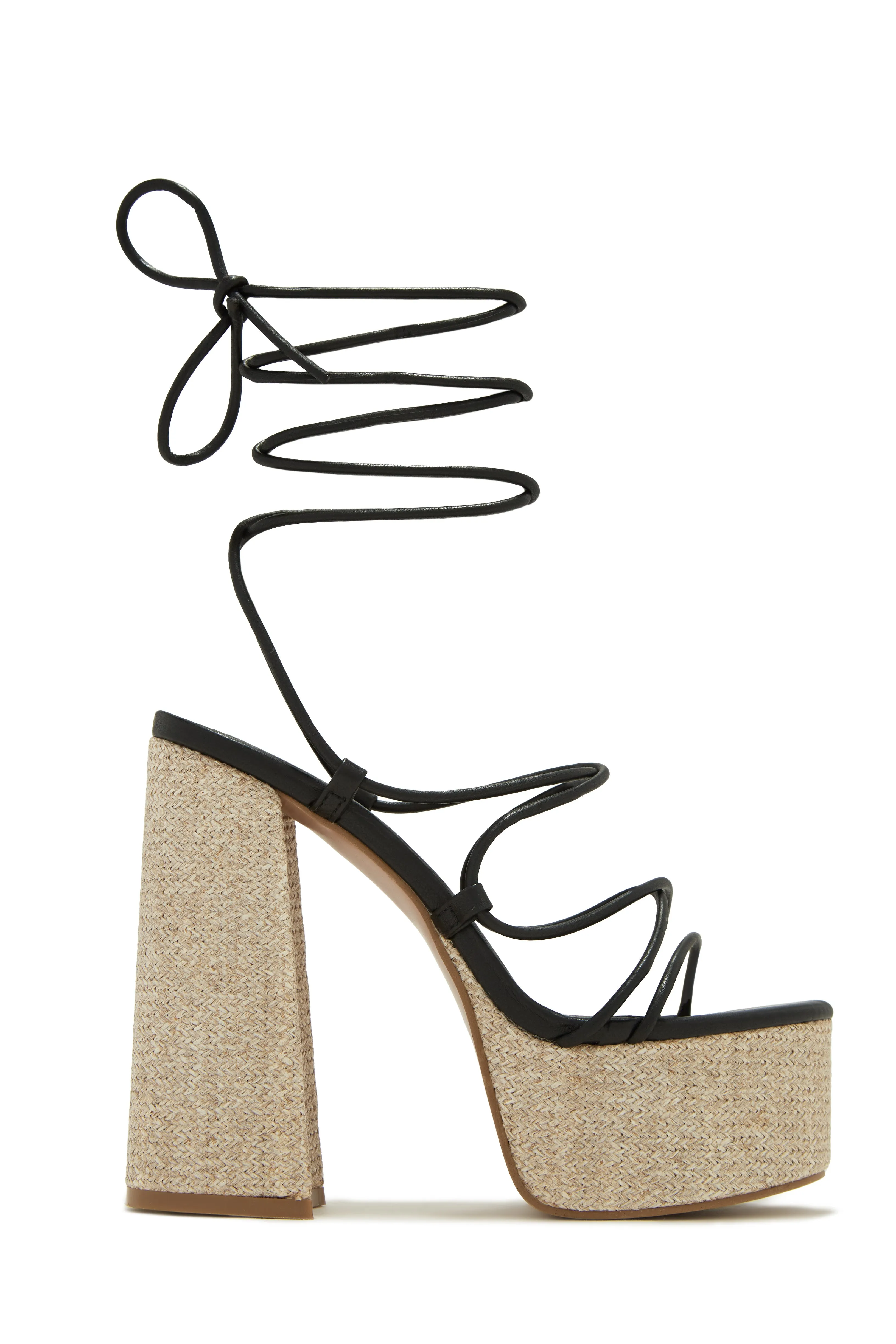 Brunch Al Fresco Lace Up Platform Block High Heels - Denim