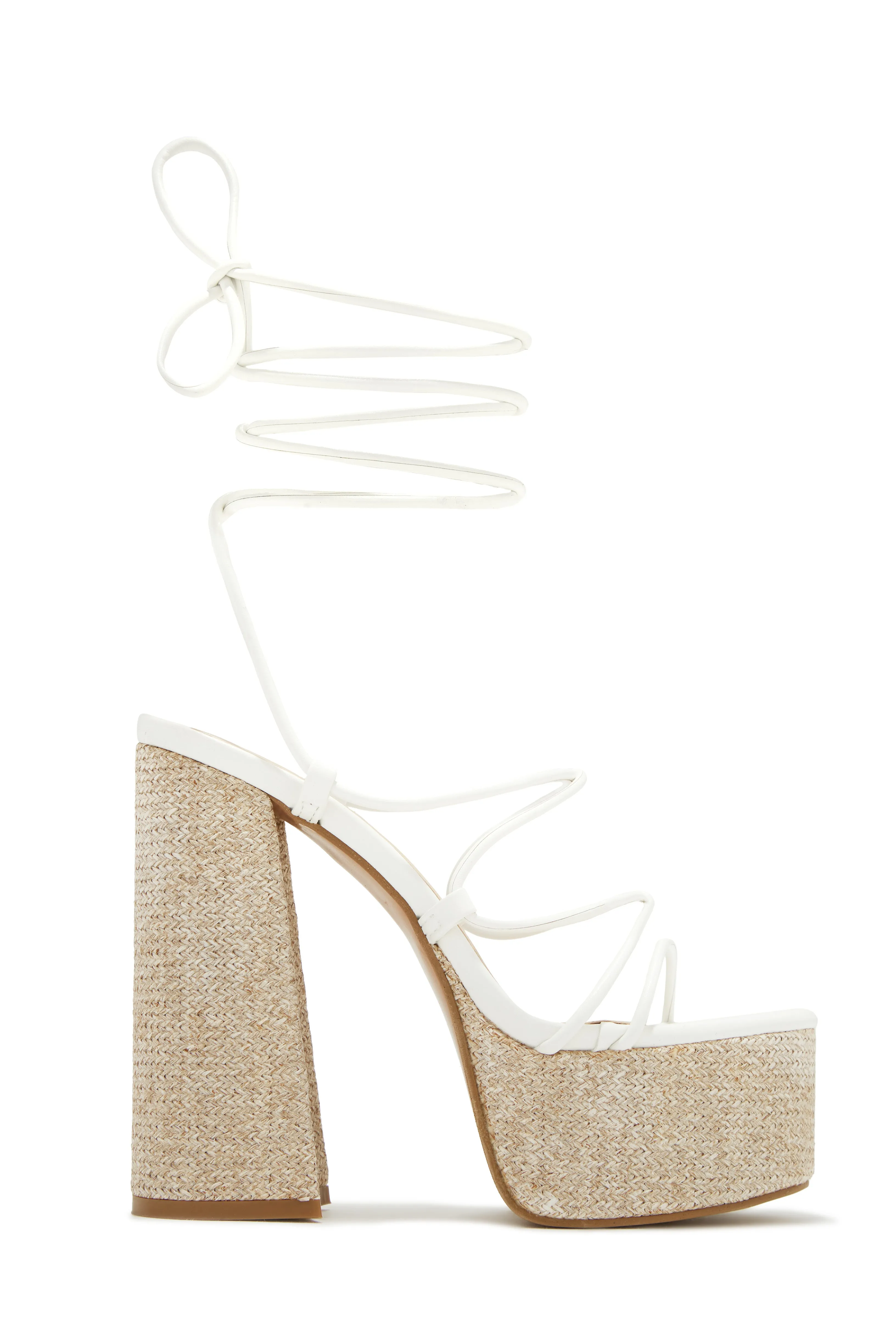 Brunch Al Fresco Lace Up Platform Block High Heels - Denim