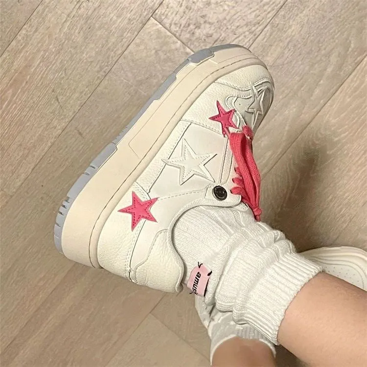 Bubblegum Pink Star Sneakers in White