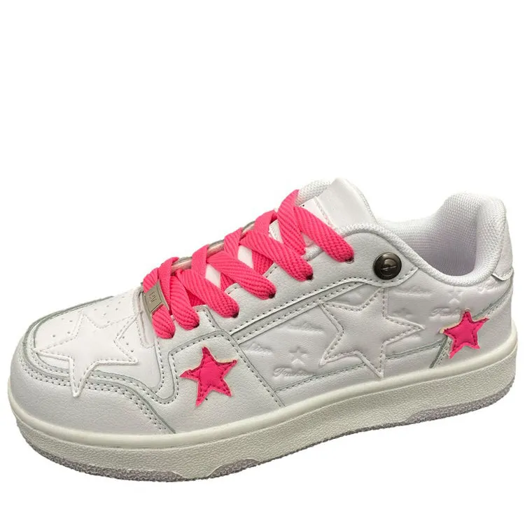 Bubblegum Pink Star Sneakers in White