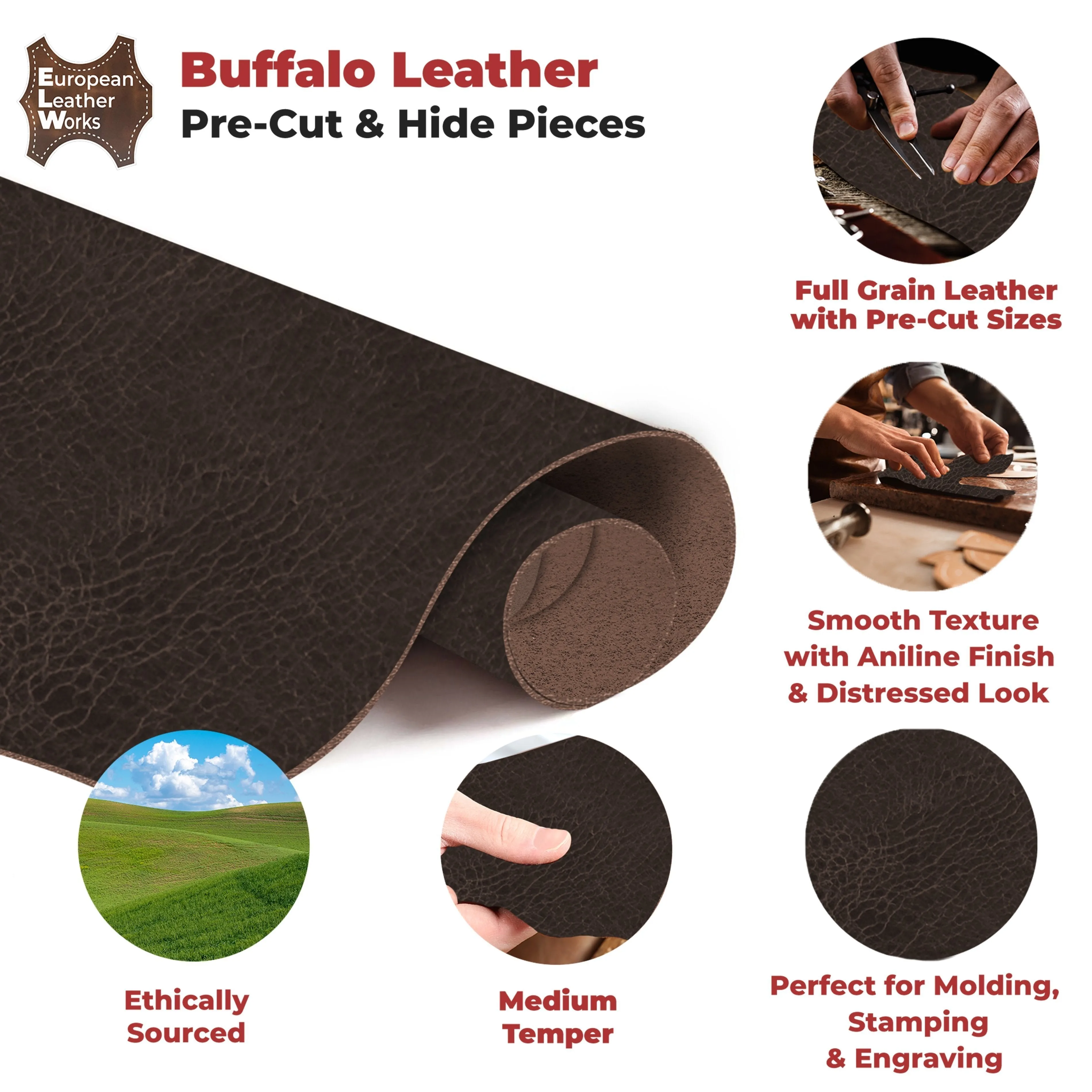 Buffalo Leather Hide 8-10 oz (3-4mm)