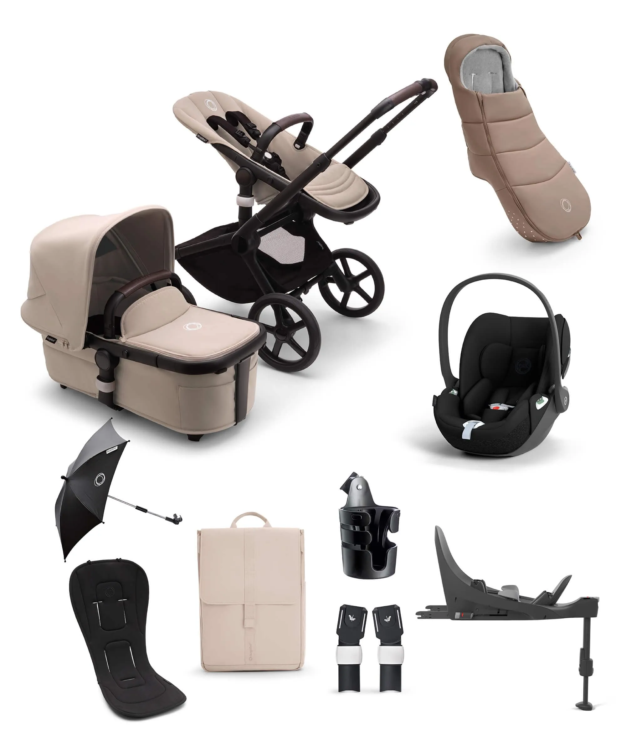 Bugaboo Fox 5 Essential Pushchair Bundle with Cybex Cloud T (9 pieces) - Desert Taupe