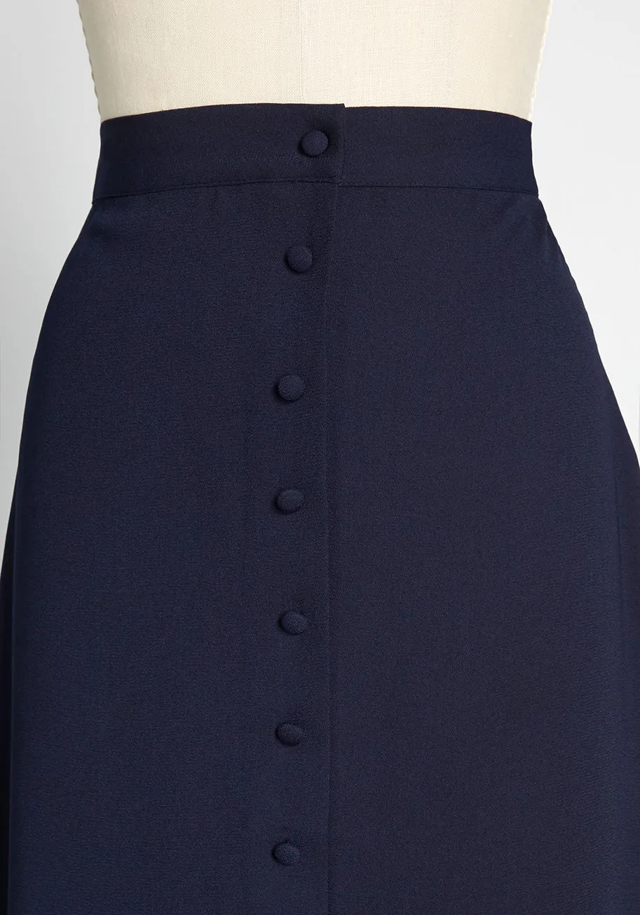 Buttoned Up in Style Midi Skirt