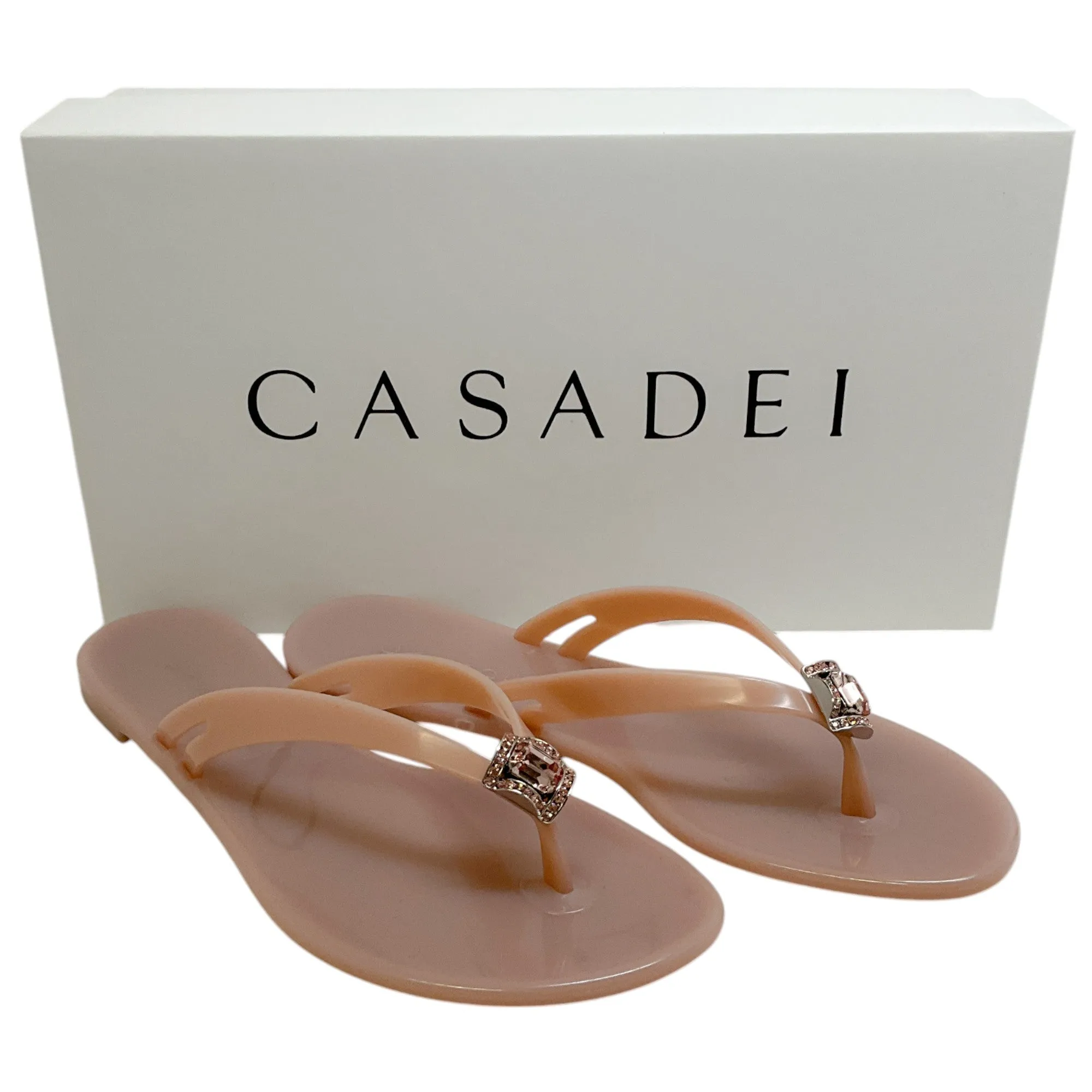 Casadei Beach Sandstone Jeweled Jelly Slide Sandals