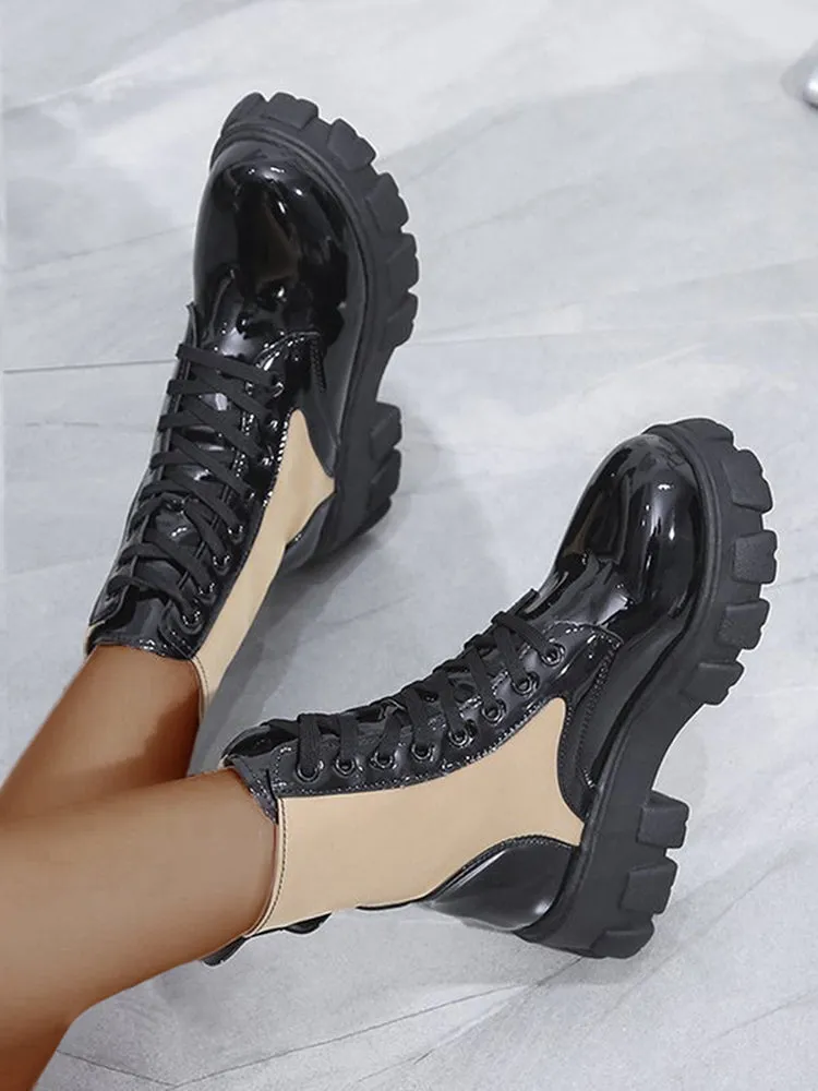 Chunky Block Heels Combat Platform Boots