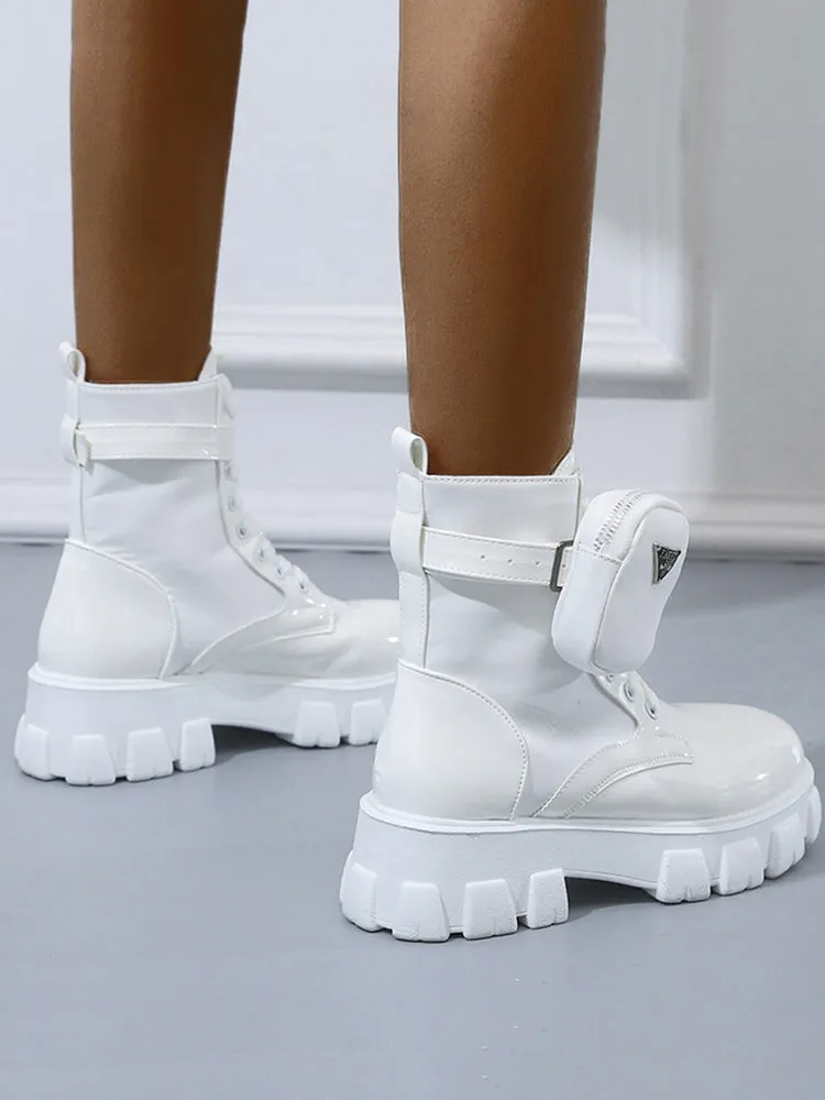 Chunky Block Heels Combat Platform Boots