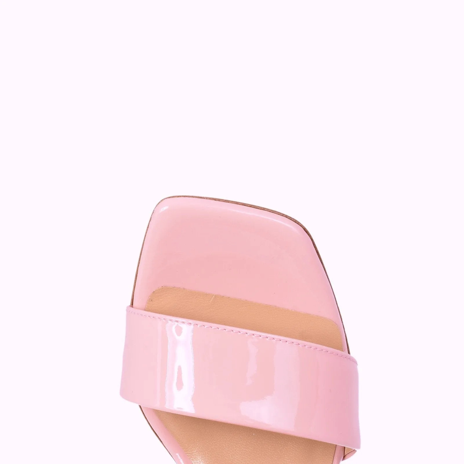 Chunky Classic Square Pink Patent Heeled Sandals