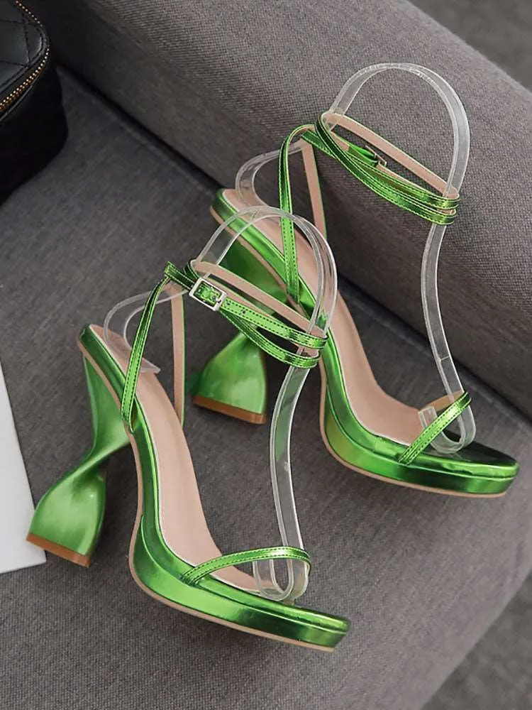 Chunky Open Toe Strappy Platform Heels