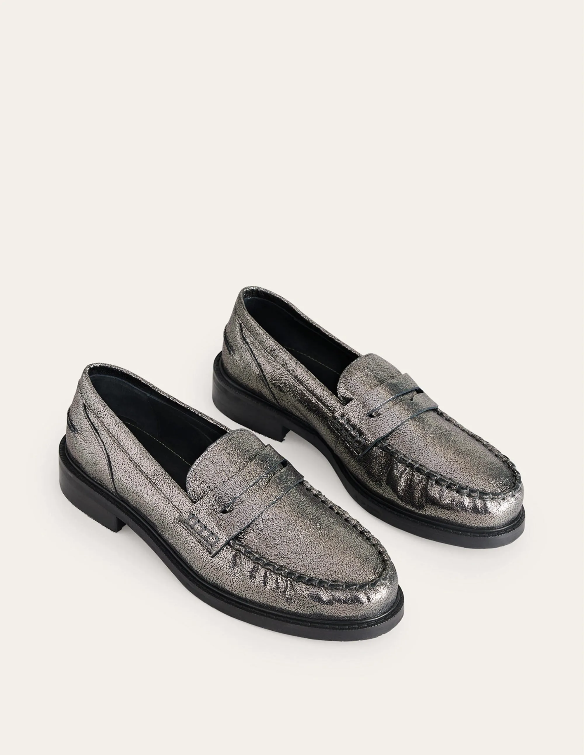 Classic Moccasin Loafers-Gun Metallic Leather