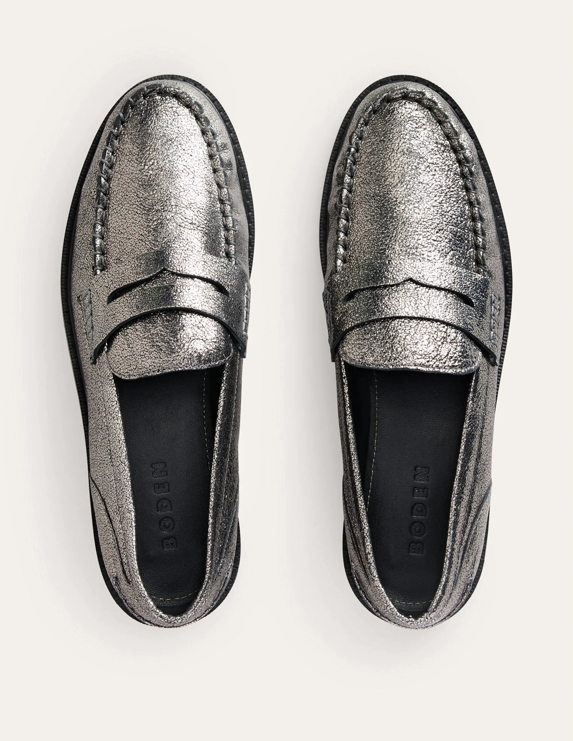 Classic Moccasin Loafers-Gun Metallic Leather