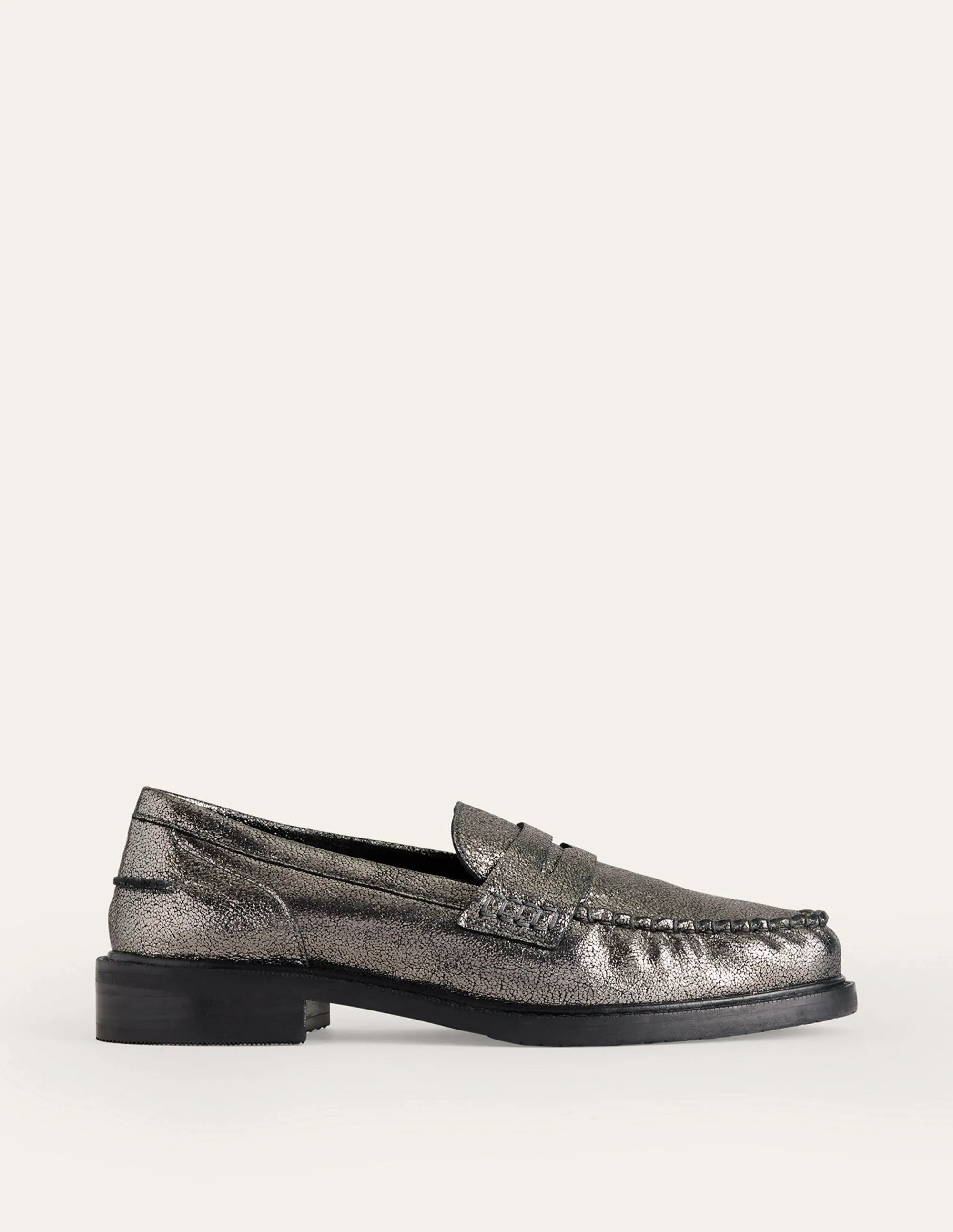 Classic Moccasin Loafers-Gun Metallic Leather