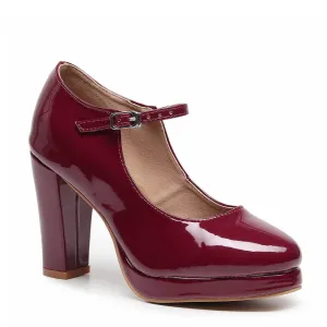 Claudia - Vegan Patent Burgundy - Street Sole