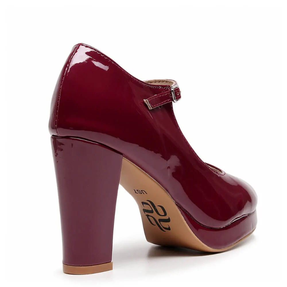 Claudia - Vegan Patent Burgundy - Street Sole